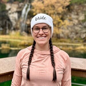 White Beanie with Black “Bride” Embroidery